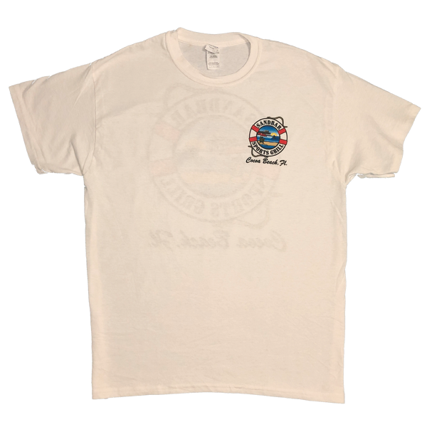 White T Shirt with Sandbar Cocoa Beach full color Classic Logo